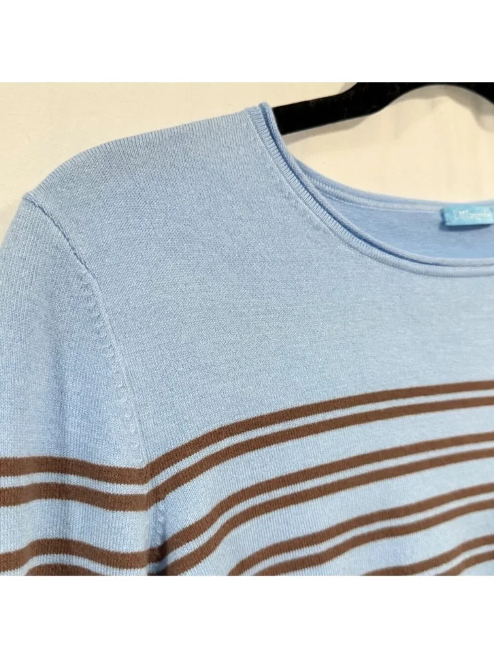 J. McLaughlin Poet Blue and Brown Striped Cotton Modal Sweater Size S